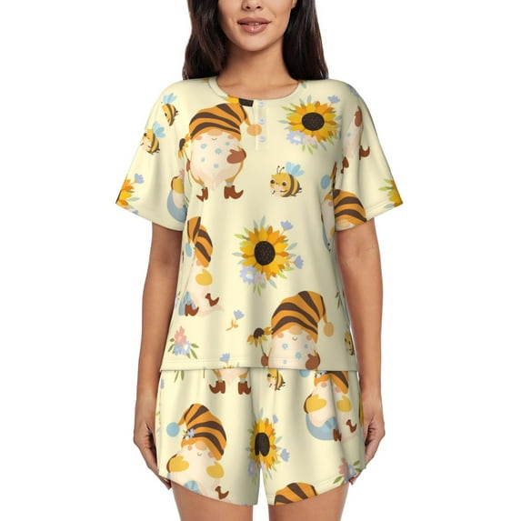 Sikiie Watercolor Bee Honey Honeycomb Bee Womens Pajama Sets Short Sleeve Top With Pants Sleepwear 2 Piece Lounge SetX-Large