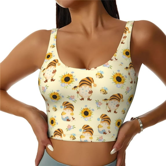 Sikiie Watercolor Bee Honey Honeycomb Bee Print Strappy Sports Bra for Women Padded Push Up Sports Bra Athletic Running Sports Bra Workout Bra Yoga Bra