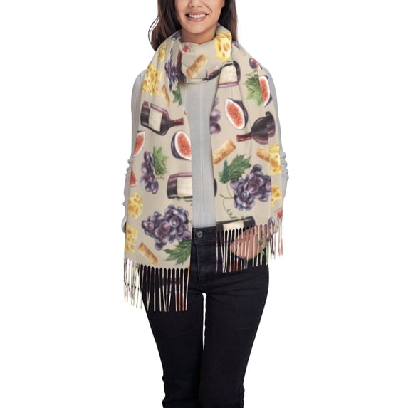 Sikiie Watercolor Bottles And Glasses Shawl Wraps Big Scarf Tassel Fall Winter Thick Scarf Warm Shawl Women Fall Gifts