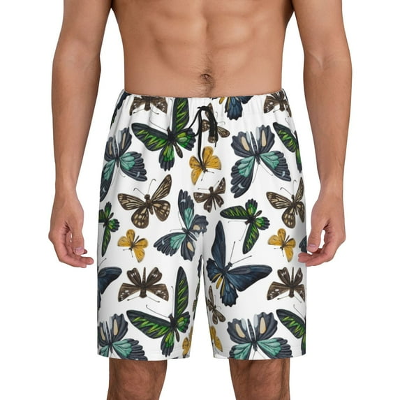 Sikiie Watercolor Butterflies Mens Pajama Shorts, Lightweight Lounge Pant with Pockets Soft Sleep Pj Shorts for MenX-Large