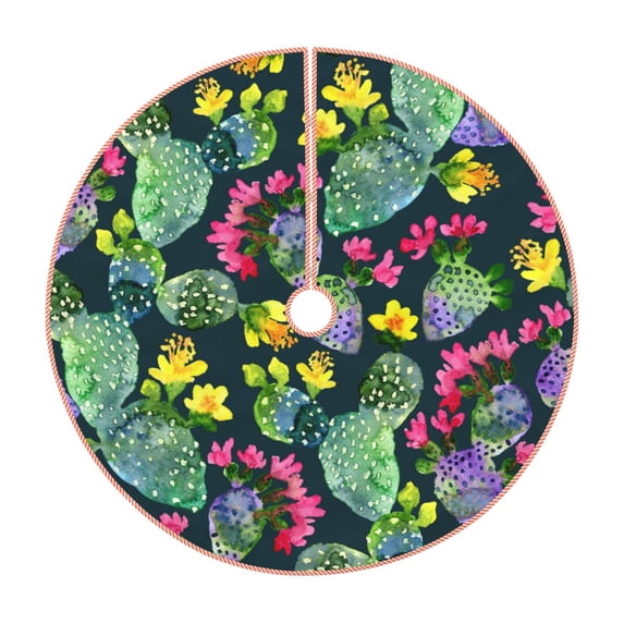 Sikiie Watercolor Cactuses Nativity Christmas Tree Skirt, Jesus Christian Winter Holiday Tree Mat Decoration(30-48IN)36"