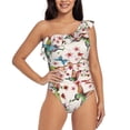 thumbnail image 1 of Sikiie Watercolor Floral With Butterflies Print Women One Piece Swimsuits Tummy Control One Shoulder Bathing Suits Ruffle Swimwear, From S to XXL-Small, 1 of 6