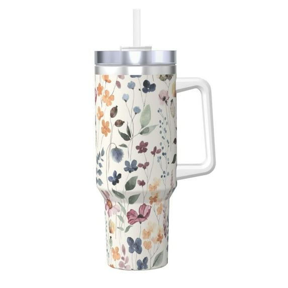 Sikiie Watercolor Floral Insulated Stainless Water Bottle Lid Travel Mug Cup Insulated Tumblers Cup 40oz Ice Bully With Handle