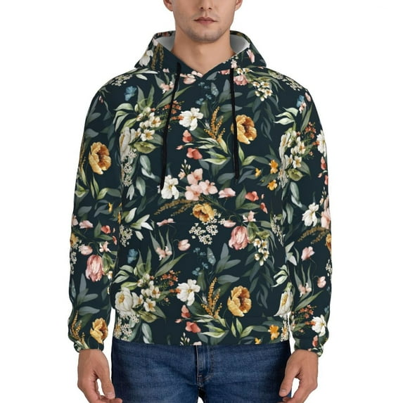 Sikiie Watercolor Floral Men's Hoodie, Essentials Hoodie, Sweatshirt, Pullover Hooded Sweatshirt for Men-Small