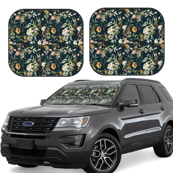 Sikiie Watercolor Floral Print Foldable Car Windshield Sun Visor, Car Window Sunshade Suitable for Sedan, SUV and Truck Car Accessories-Small