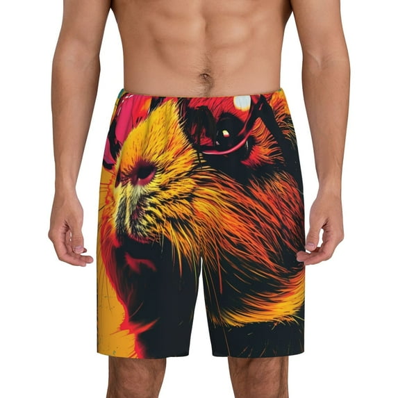 Sikiie Watercolor Glasses Guinea Pig Mens Pajama Shorts, Lightweight Lounge Pant with Pockets Soft Sleep Pj Shorts for MenX-Large