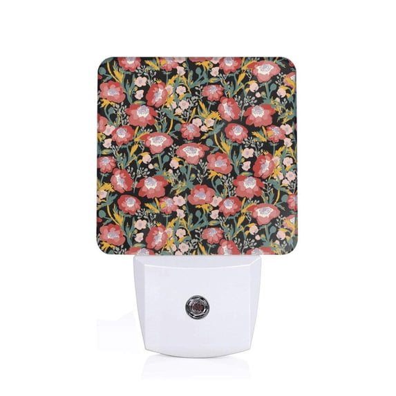 Sikiie Watercolor Red Wildflowers Led Night Light, Warm White,Cool White Lights for Bathroom,Hallway,Bedroom, Kids Room-UK