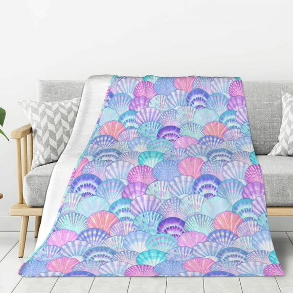Sikiie Watercolor Sea Shells 1 Cozy Flannel Fleece Throw Blanket: Lightweight & Thick for All Seasons - Perfect for Women, Men, & Kids"50"x40"