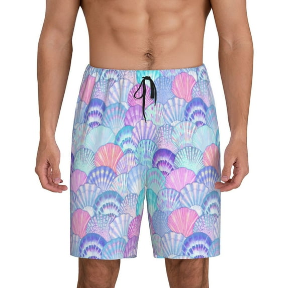 Sikiie Watercolor Sea Shells 1 Mens Pajama Shorts, Lightweight Lounge Pant with Pockets Soft Sleep Pj Shorts for MenLarge
