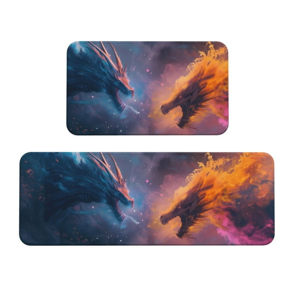 Sikiie Watercolor Sky Dragon Kitchen Mat 2 PCS Cushioned Kitchen Rug, Waterproof Non-Slip Kitchen Mats for Kitchen, Floor Home, Sink, Laundry