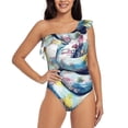thumbnail image 1 of Sikiie Watercolor Snake Print Women One Piece Swimsuits Tummy Control One Shoulder Bathing Suits Ruffle Swimwear, From S to XXL-Medium, 1 of 6