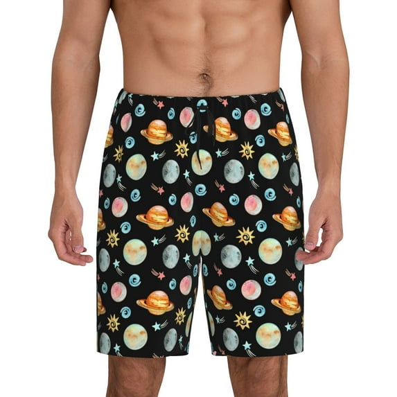 Sikiie Watercolor Space Planets Mens Pajama Shorts, Lounge Pant, Men's shorts，Sleep Pj Shorts for Men-X-Large