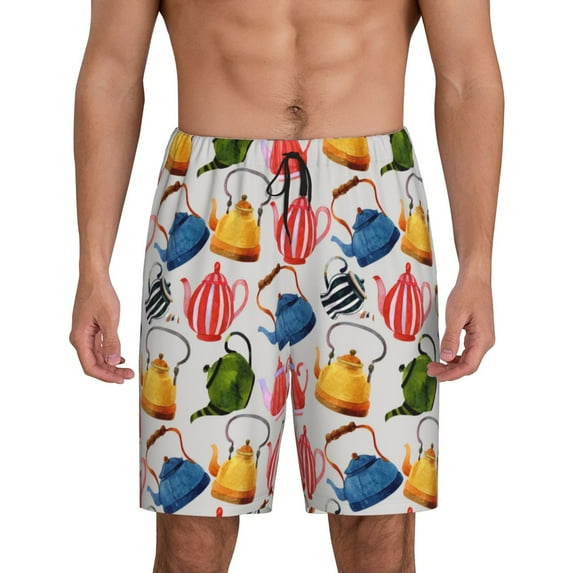 Sikiie Watercolor Teapots Mens Pajama Shorts, Lounge Pant, Men's shorts，Sleep Pj Shorts for Men-Small