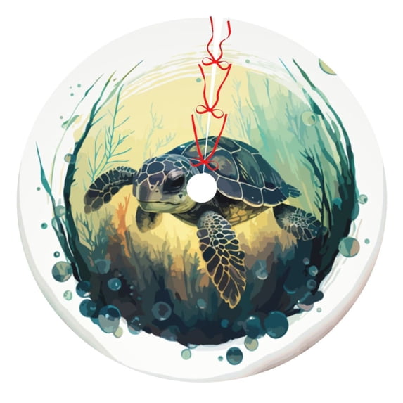 Sikiie Watercolor Turtle3 30-48 inches {designName} Print Christmas Tree Skirt Snowman Xmas Tree Skirt with Edge Christmas Decorations for Holiday Party30"