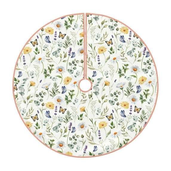 Sikiie Watercolor Wildflower 2 Christmas Tree Skirt, Christmas Tree Decorations, Christmas Decor, Tree Mat Decoration(30-48IN)-30"