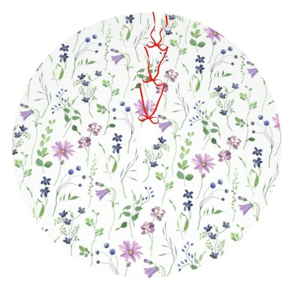 Sikiie Watercolor Wildflower 30-48 inches {designName} Print Christmas Tree Skirt Snowman Xmas Tree Skirt with Edge Christmas Decorations for Holiday Party-36"