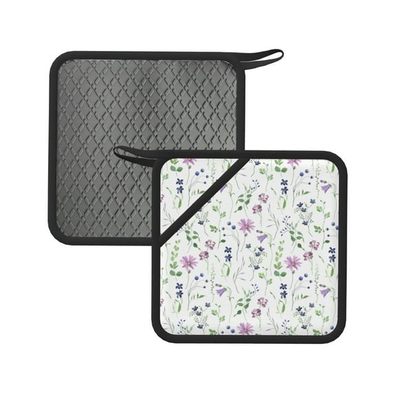 Sikiie Watercolor Wildflower Pot Holders Kitchen Insulation Mats Heat Resistant Pot-Holder Oven Anti-Scald Pads for Cooking Baking, 7.1*7.1inch
