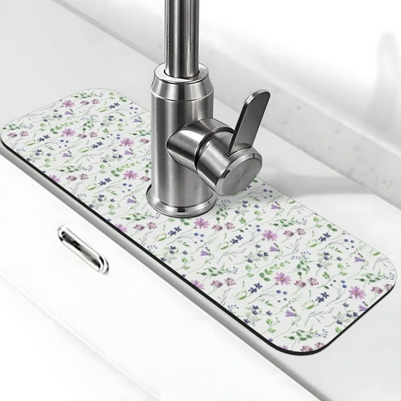 Sikiie Watercolor Wildflower Splash Guard for Sink Faucet-1 PC Super Absorbent Fast Drying Mat Sink Gadgets-Splash Guard for Kitchen, Sink Mat