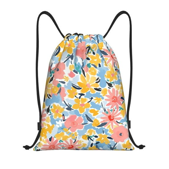 Sikiie Watercolor Wildflowers Drawstring Backpack Drawstring Bags, Draw String Back Bag for Sports, Gym, Travel, Swimming, Beach-Medium