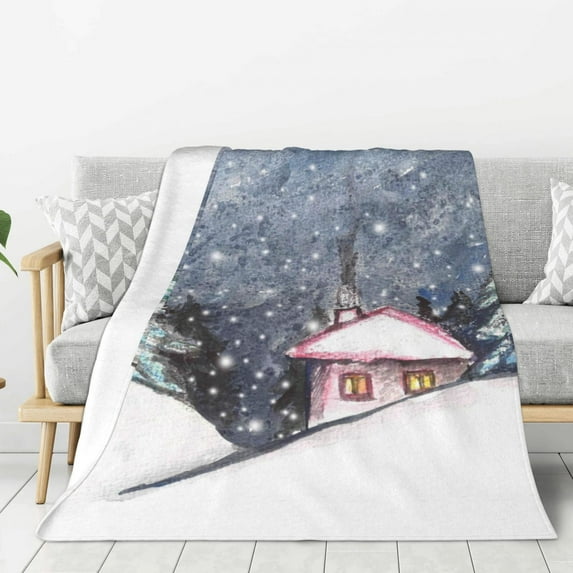 Sikiie Watercolor Winter Landscape For Christmas Cozy Flannel Fleece Throw Blanket: Lightweight & Thick for All Seasons - Perfect for Women, Men, & Kids"80"x60"