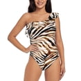 thumbnail image 1 of Sikiie Watercolor Zebra Print Women One Piece Swimsuits Tummy Control One Shoulder Bathing Suits Ruffle Swimwear, From S to XXL-X-Large, 1 of 6