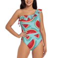 thumbnail image 1 of Sikiie Watermelon Print Women One Piece Swimsuits Tummy Control One Shoulder Bathing Suits Ruffle Swimwear, From S to XXL-Medium, 1 of 6