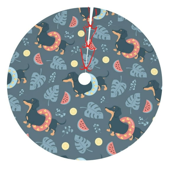 Sikiie Watermelons Dachshunds 30-48 inches {designName} Print Christmas Tree Skirt Snowman Xmas Tree Skirt with Edge Christmas Decorations for Holiday Party36"