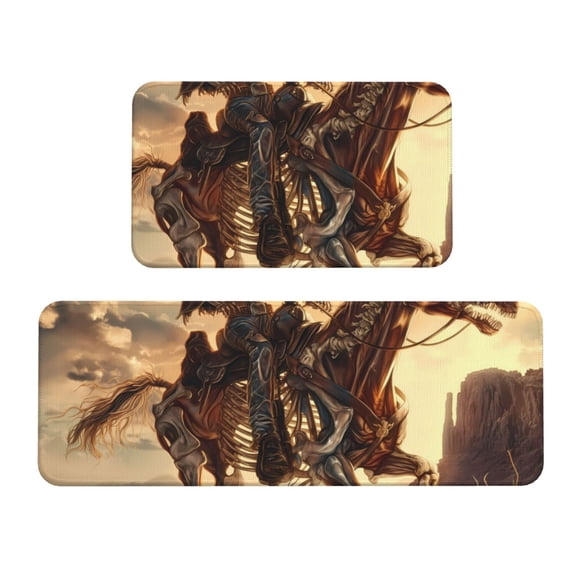 Sikiie Western Skeleton Cowboy Horse Kitchen Mat 2 PCS Cushioned Kitchen Rug, Waterproof Non-Slip Kitchen Mats for Kitchen, Floor Home, Sink, Laundry