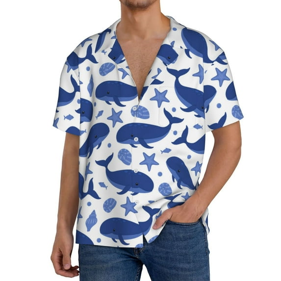 Sikiie Whale Men's Wrinkle Free Untucked Cuban Shirt Business Casual Button Down Shirts Short Sleeve Shirt3X-Large