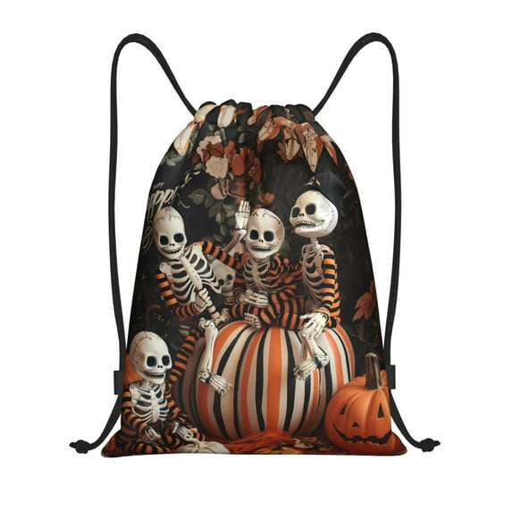 Sikiie Whimsical Halloween Skeletons Drawstring Backpack Drawstring Bags, Draw String Back Bag for Sports, Gym, Travel, Swimming, Beach-Small