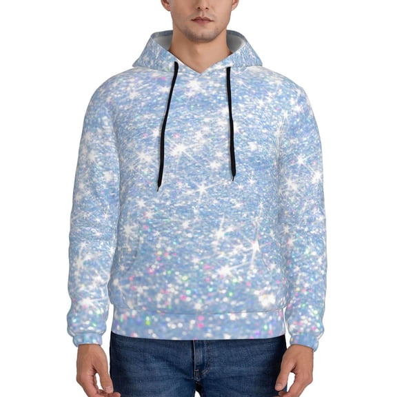Sikiie White Bule Glitter Men's Hoodie, Essentials Hoodie, Sweatshirt, Pullover Hooded Sweatshirt for Men-Small
