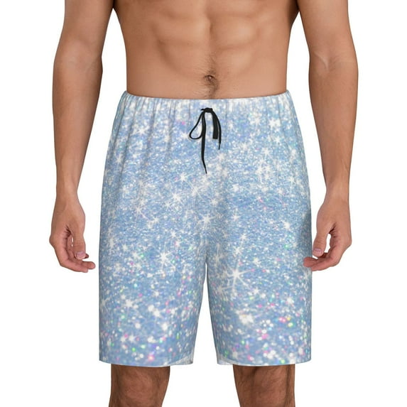 Sikiie White Bule Glitter Mens Pajama Shorts, Lightweight Lounge Pant with Pockets Soft Sleep Pj Shorts for MenX-Large