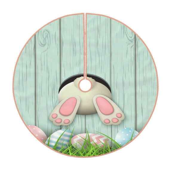 Sikiie White Bunny Bottom And Easter Eggs Nativity Christmas Tree Skirt, Jesus Christian Winter Holiday Tree Mat Decoration(30-48IN)48"