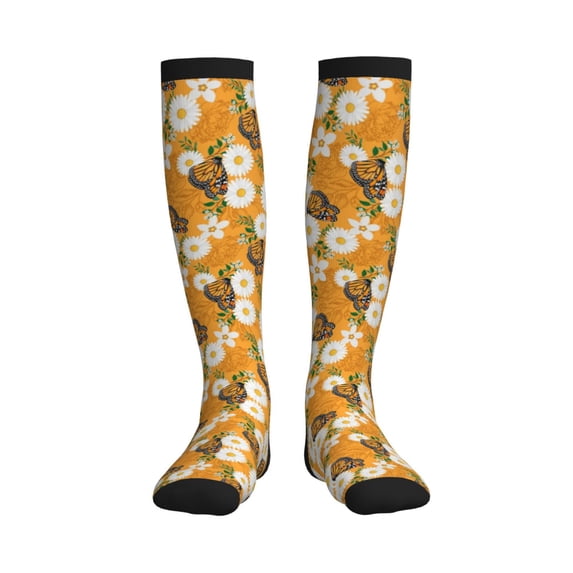 Sikiie White Floral and Butterflies 1 Pairs Compression Socks for Men and Women 15-20 mmHg Running Support Socks