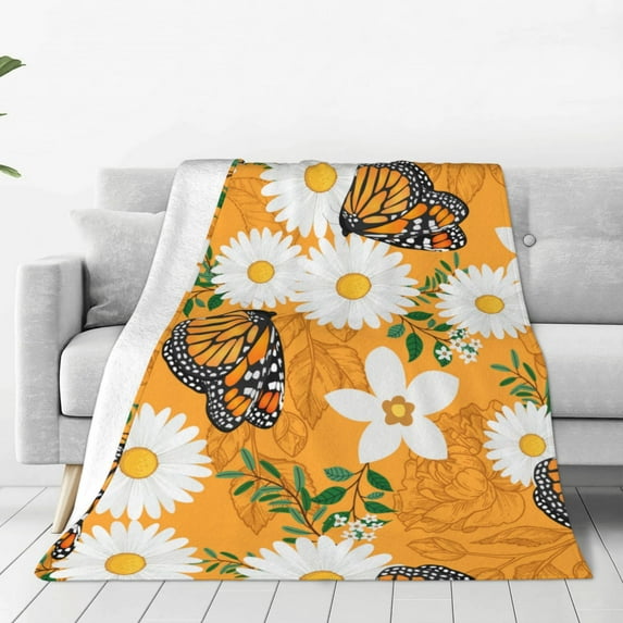 Sikiie White Floral and Butterflies Ultra-Soft Micro flannel Blanket Luxury All Seasons Warm Blanket for Bedding Sofa and Travel (4 sizes)-60"x50"