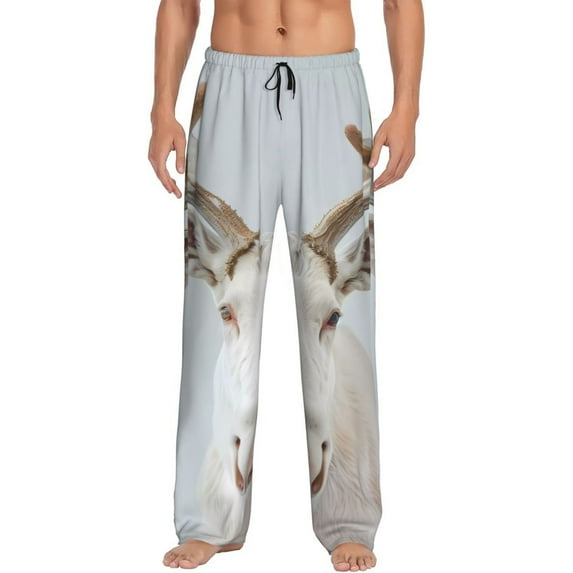 Sikiie White Reindeer Portrait Pajama Pants Men, PJ Bottoms, Sleep & Lounge Pants-Large