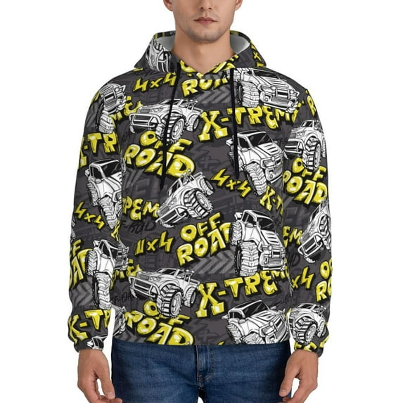Sikiie White Retro Off-Road Vehicle Men's Hoodie, Essentials Hoodie, Sweatshirt, Pullover Hooded Sweatshirt for Men-Small