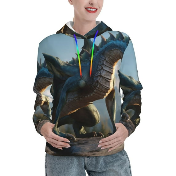 Sikiie Wild Blue Cool Dragon Women's Casual Hoodies Long Sleeve Lightweight Pullover Tops Loose Sweatshirt-Medium
