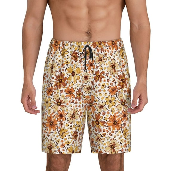 Sikiie Wildflowers Vintage Mens Pajama Shorts, Lightweight Lounge Pant with Pockets Soft Sleep Pj Shorts for MenXX-Large