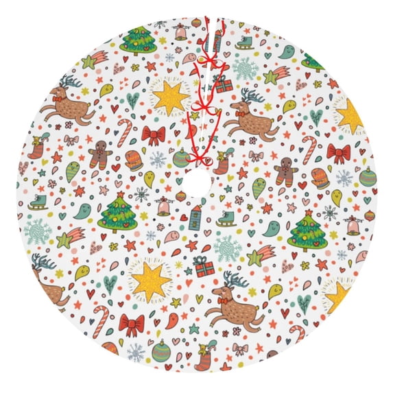 Sikiie Winter Christmas And New Year Deer 30-48 inches {designName} Print Christmas Tree Skirt Snowman Xmas Tree Skirt with Edge Christmas Decorations for Holiday Party48"