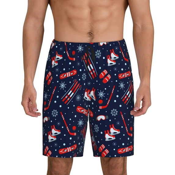 Sikiie Winter Sports Fun Pattern Mens Pajama Shorts, Lounge Pant, Men's shorts,Sleep Pj Shorts for Men-X-Large