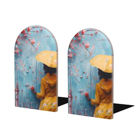 Sikiie Woman Under Blossoming Tree Bookends 1 Pair, Wood Bookends for Shelves, Book Ends for Shelves, Book Shelf Holder for Home Office