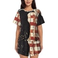 thumbnail image 1 of Sikiie Wood Grain Bald Eagle Womens Pajama Sets Short Sleeve Top With Pants Sleepwear 2 Piece Lounge SetXX-Large, 1 of 6