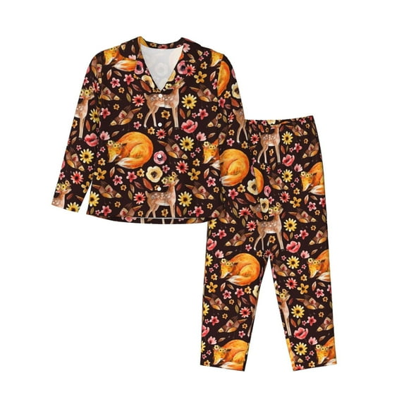 Sikiie Woodland Creatures Floral Pajamas for Women Set, Womens Pajama Sets, Lounge Sets for Women, 2pjs for Women-Small