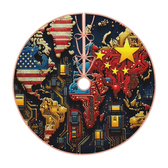 Sikiie World Map Of Digital Circuits Christmas Tree Skirt, Christmas Tree Decorations, Christmas Decor, Tree Mat Decoration(30-48IN)-36"