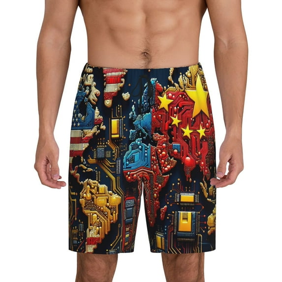 Sikiie World Map Of Digital Circuits Mens Pajama Shorts, Lounge Pant, Men's shorts,Sleep Pj Shorts for Men-Small