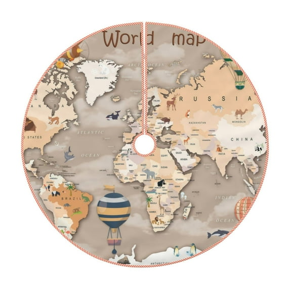 Sikiie World Map With Animals Christmas Tree Skirt, Christmas Tree Decorations, Christmas Decor, Tree Mat Decoration(30-48IN)-30"