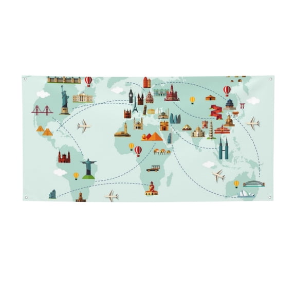 Sikiie World Travel Map Custom Banners and Signs Customize Outdoor, Personalized Banner with Logo Text for Party Birthday, Customized Banner Decoration-Medium