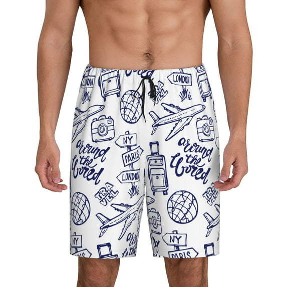 Sikiie World Travel2 Mens Pajama Shorts, Lightweight Lounge Pant with Pockets Soft Sleep Pj Shorts for Men4X-Large