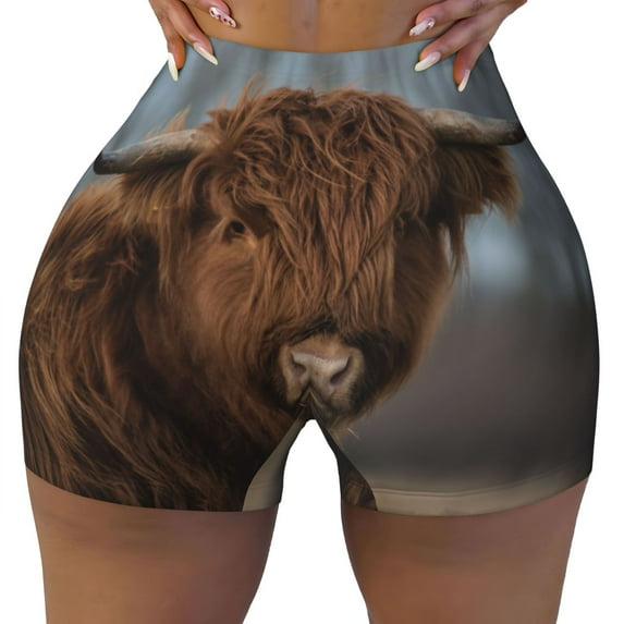 Sikiie Yak Print Workout Shorts Women Scrunch Butt Gym Shorts Seamless High Waist Tummy Control Yoga Biker Athletic Shorts